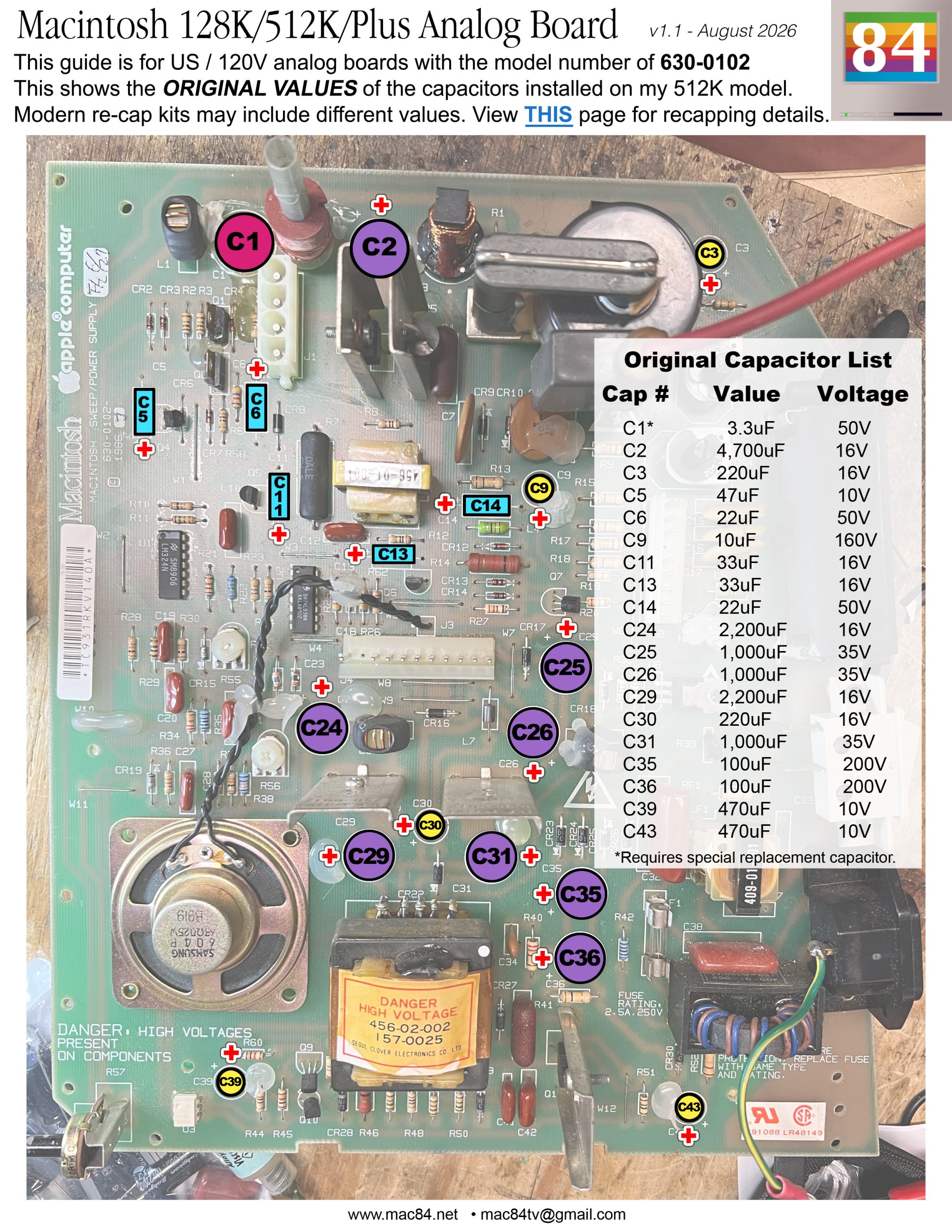 Macintosh 128K / 512K / Plus Analog Board Recapping Guide (model Macintosh 128K / 512K / Plus Analog Board Recapping Guide (model